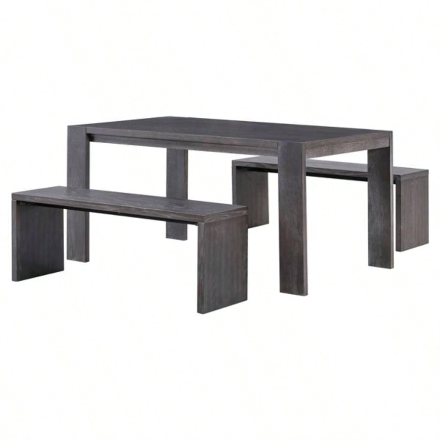 3 - piece Farmhouse Style Simple Dining Set, Dining Table and 2 Benches, Dining Room, Kitchen and Living Room Espresso