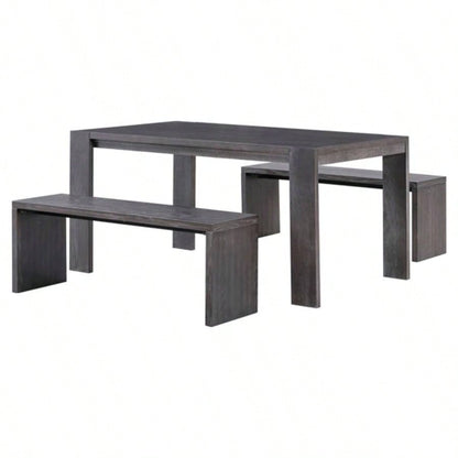 3 - piece Farmhouse Style Simple Dining Set, Dining Table and 2 Benches, Dining Room, Kitchen and Living Room Espresso