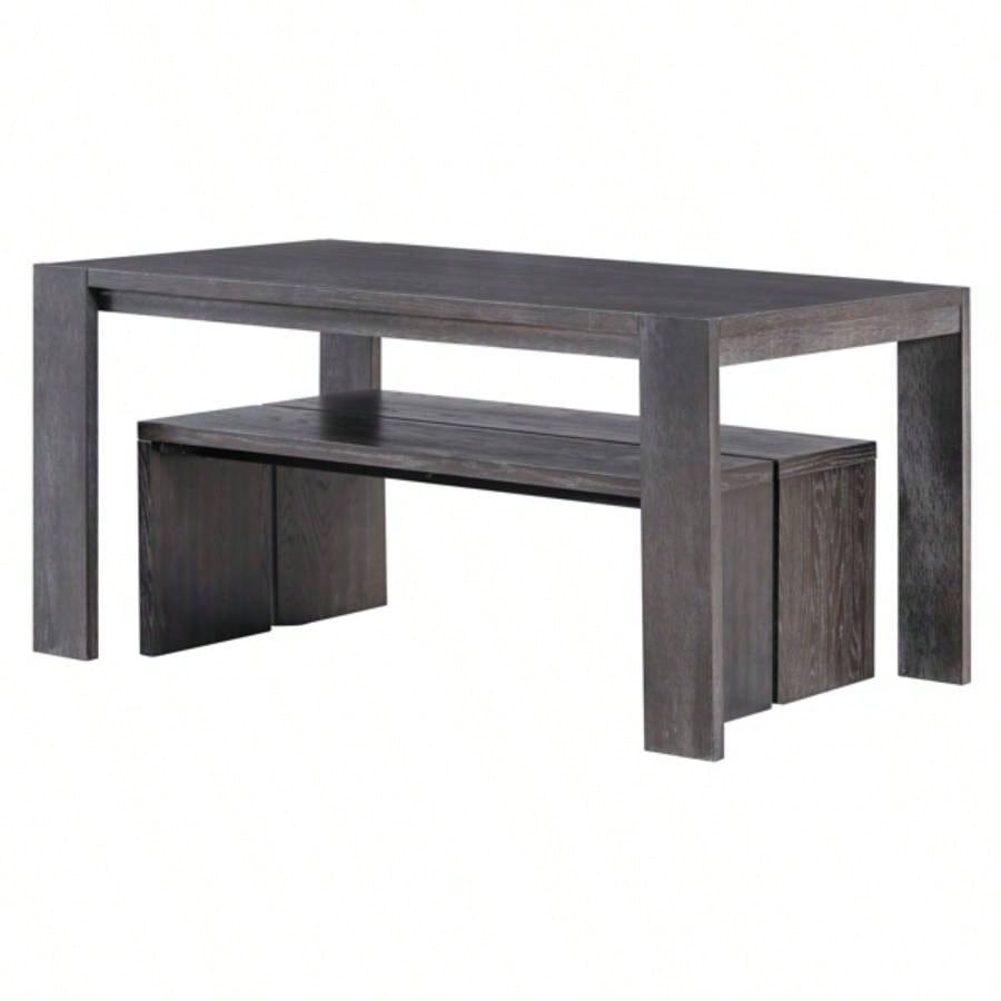 3 - piece Farmhouse Style Simple Dining Set, Dining Table and 2 Benches, Dining Room, Kitchen and Living Room Espresso