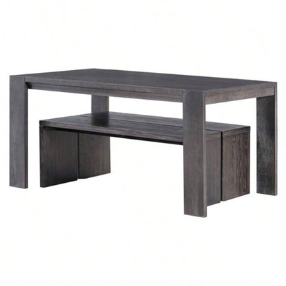 3 - piece Farmhouse Style Simple Dining Set, Dining Table and 2 Benches, Dining Room, Kitchen and Living Room Espresso