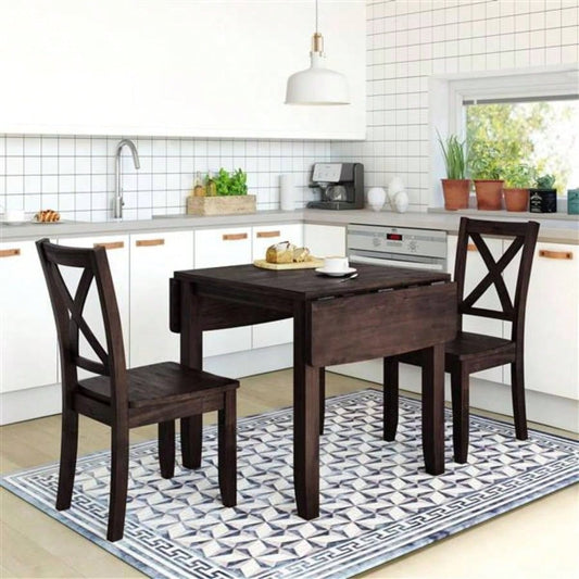 3 - Piece Wood Drop Leaf Breakfast Nook Dining Table Set with 2 X - back Chairs Small Places, Espresso