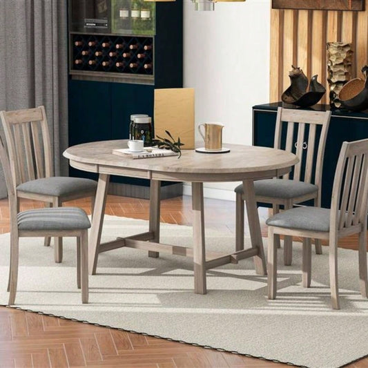 5 - Piece Wood Dining Table Set Round Extendable Dining Table with 4 Dining Chairs, Dining Room Table Set 4 person Dining Room Natural Wood Wash