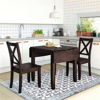 3 - Piece Wood Drop Leaf Breakfast Nook Dining Table Set with 2 X - back Chairs Small Places, Espresso