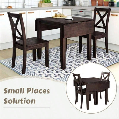 3 - Piece Wood Drop Leaf Breakfast Nook Dining Table Set with 2 X - back Chairs Small Places, Espresso