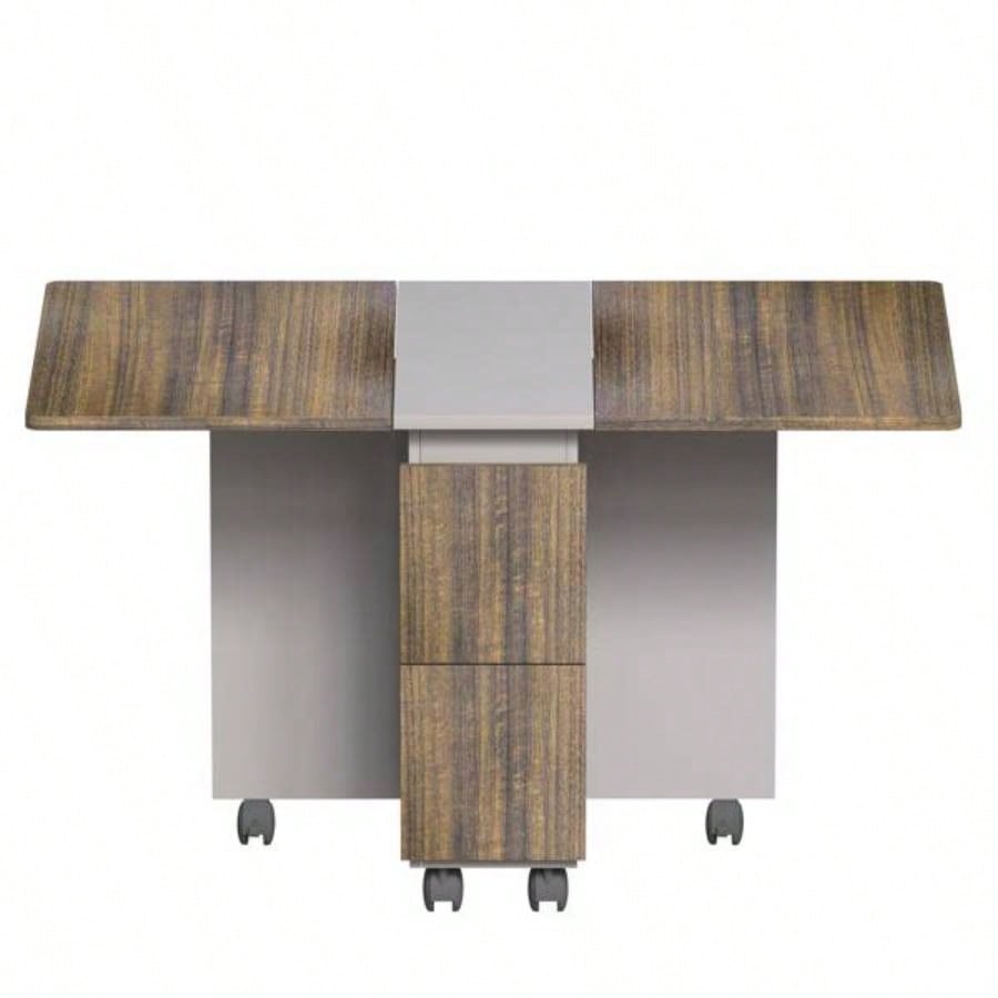 5 Pieces Folding Extendable Dining Table Set with 4 Chairs 4 Peoples, 5539; 39; Drop Leaf Wood Kitchen Dining Room Table Set with Storage and 6 Wheels Small Space Saving, Brown