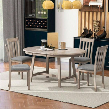 5 - Piece Wood Dining Table Set Round Extendable Dining Table with 4 Dining Chairs, Dining Room Table Set 4 person Dining Room Natural Wood Wash