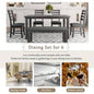 Dining Room Table and Chairs with, Rustic Wood Dining Set, Set of 6 Gray