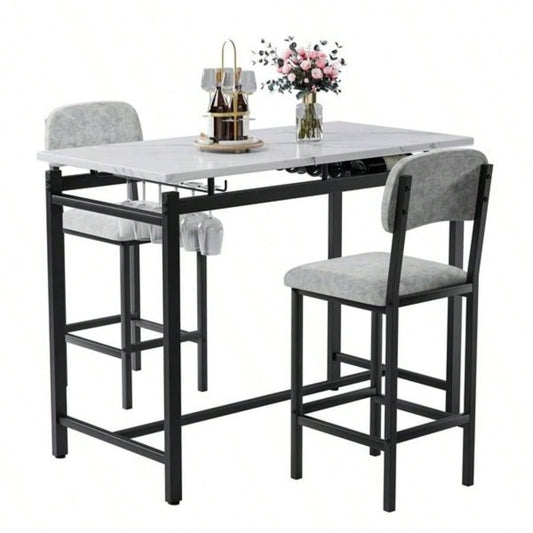 Kitchen Table Set, Dining Table and Chairs 2, 3 Piece Dining Room Table Set with 2 Upholstered Chairs, Bar Dining Table Set Small Spaces, Apartment, Breakfast, Pub, Rustic Black