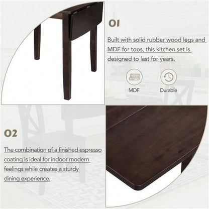 3 - Piece Wood Drop Leaf Breakfast Nook Dining Table Set with 2 X - back Chairs Small Places, Espresso
