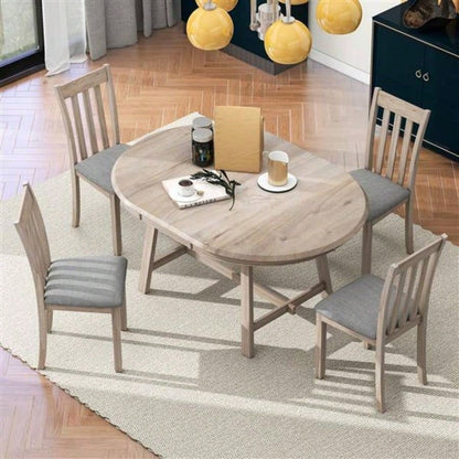 5 - Piece Wood Dining Table Set Round Extendable Dining Table with 4 Dining Chairs, Dining Room Table Set 4 person Dining Room Natural Wood Wash