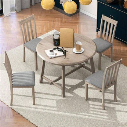 5 - Piece Wood Dining Table Set Round Extendable Dining Table with 4 Dining Chairs, Dining Room Table Set 4 person Dining Room Natural Wood Wash