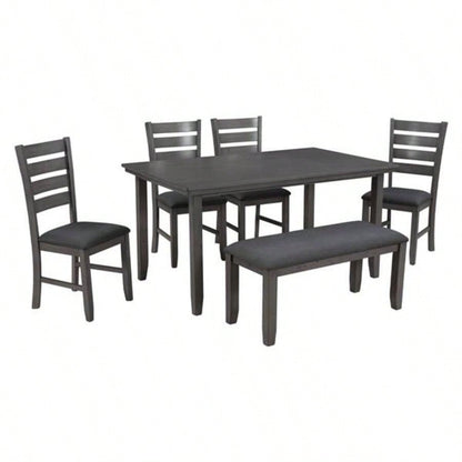 Dining Room Table and Chairs with, Rustic Wood Dining Set, Set of 6 Gray