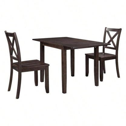3 - Piece Wood Drop Leaf Breakfast Nook Dining Table Set with 2 X - back Chairs Small Places, Espresso
