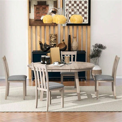 5 - Piece Wood Dining Table Set Round Extendable Dining Table with 4 Dining Chairs, Dining Room Table Set 4 person Dining Room Natural Wood Wash
