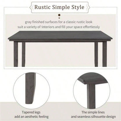 Dining Room Table and Chairs with, Rustic Wood Dining Set, Set of 6 Gray