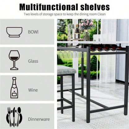 Kitchen Table Set, Dining Table and Chairs 2, 3 Piece Dining Room Table Set with 2 Upholstered Chairs, Bar Dining Table Set Small Spaces, Apartment, Breakfast, Pub, Rustic Black