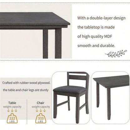 Dining Room Table and Chairs with, Rustic Wood Dining Set, Set of 6 Gray