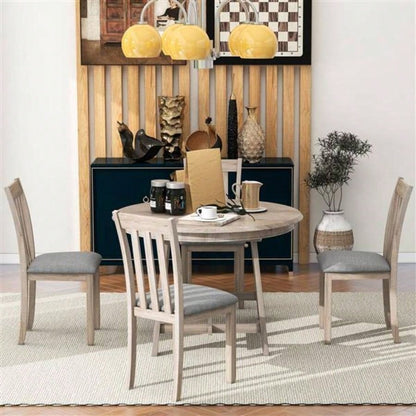 5 - Piece Wood Dining Table Set Round Extendable Dining Table with 4 Dining Chairs, Dining Room Table Set 4 person Dining Room Natural Wood Wash