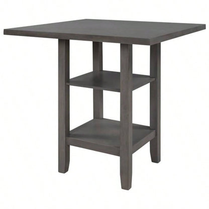 5 - Piece Wooden Counter Height Dining Set with Padded Chairs and Storage Shelving Gray