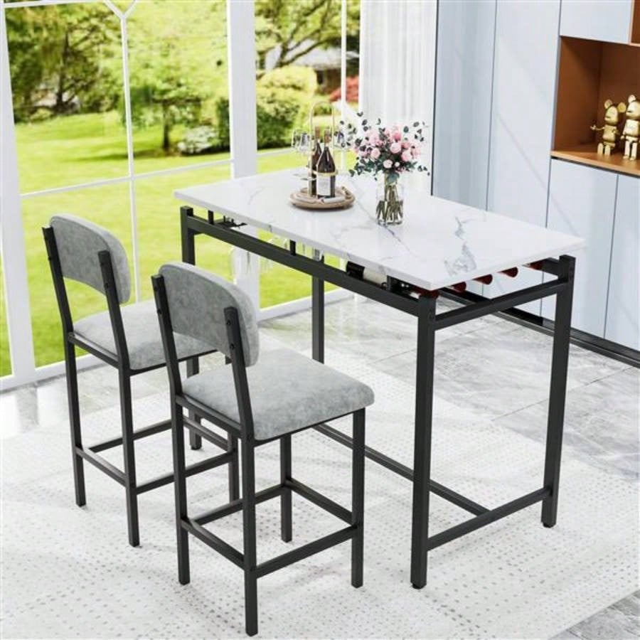 Kitchen Table Set, Dining Table and Chairs 2, 3 Piece Dining Room Table Set with 2 Upholstered Chairs, Bar Dining Table Set Small Spaces, Apartment, Breakfast, Pub, Rustic Black