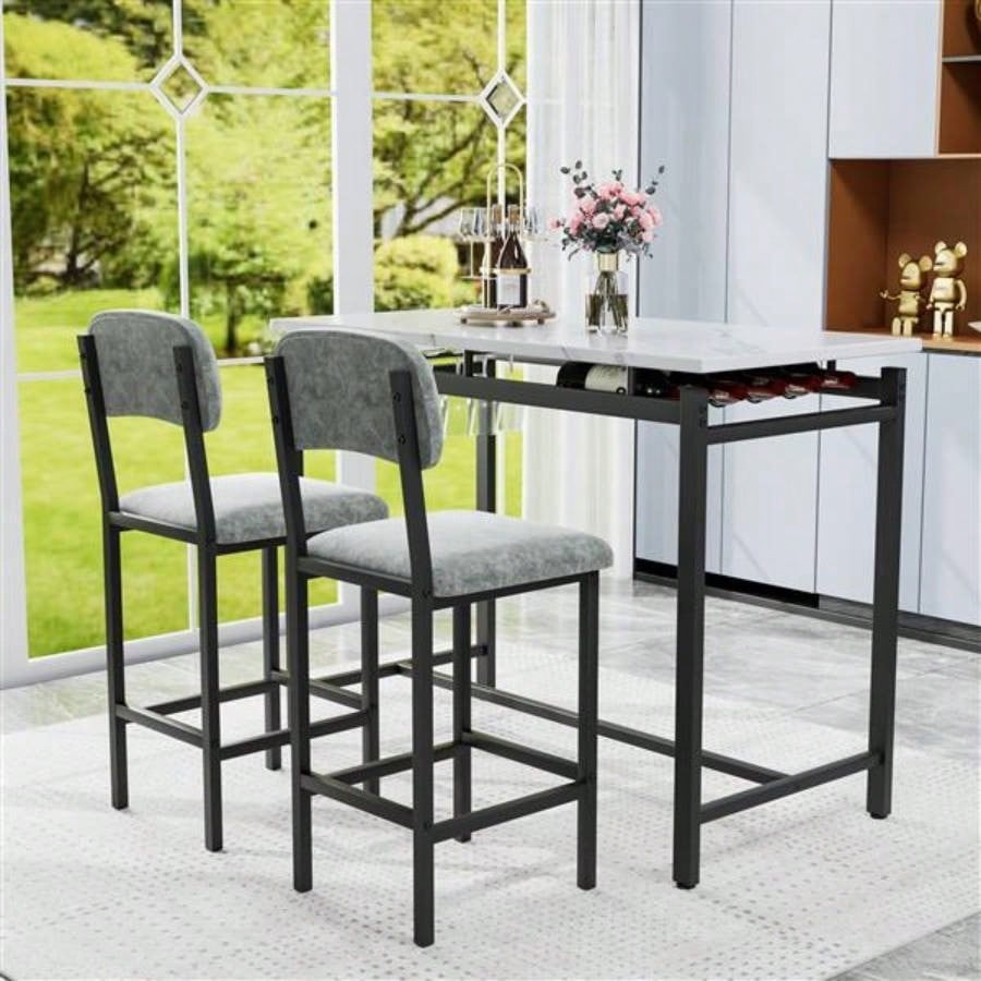Kitchen Table Set, Dining Table and Chairs 2, 3 Piece Dining Room Table Set with 2 Upholstered Chairs, Bar Dining Table Set Small Spaces, Apartment, Breakfast, Pub, Rustic Black