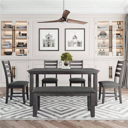 Dining Room Table and Chairs with, Rustic Wood Dining Set, Set of 6 Gray