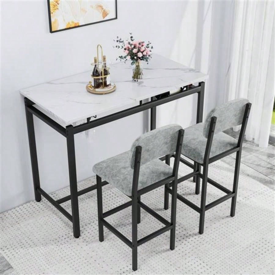 Kitchen Table Set, Dining Table and Chairs 2, 3 Piece Dining Room Table Set with 2 Upholstered Chairs, Bar Dining Table Set Small Spaces, Apartment, Breakfast, Pub, Rustic Black