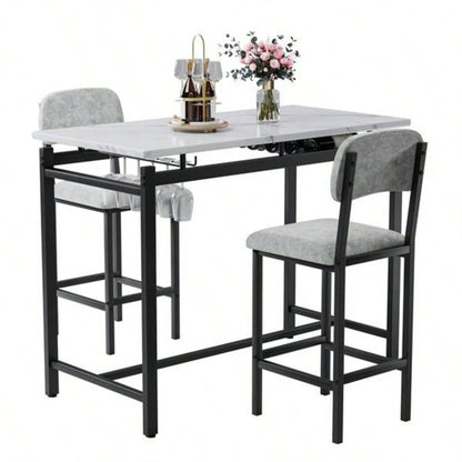 Kitchen Table Set, Dining Table and Chairs 2, 3 Piece Dining Room Table Set with 2 Upholstered Chairs, Bar Dining Table Set Small Spaces, Apartment, Breakfast, Pub, Rustic Black