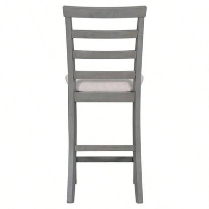 5 - Piece Multi - Functional Rubber Wood Counter Height Dining Set with Padded Chairs and Integrated 9 Bar Wine Compartment, Wineglass Holders Dining Room Gray