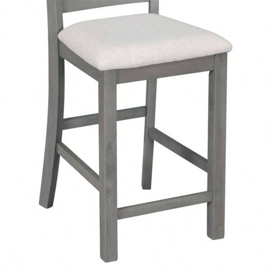 5 - Piece Multi - Functional Rubber Wood Counter Height Dining Set with Padded Chairs and Integrated 9 Bar Wine Compartment, Wineglass Holders Dining Room Gray