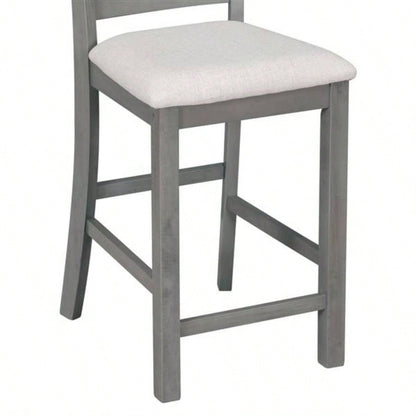 5 - Piece Multi - Functional Rubber Wood Counter Height Dining Set with Padded Chairs and Integrated 9 Bar Wine Compartment, Wineglass Holders Dining Room Gray