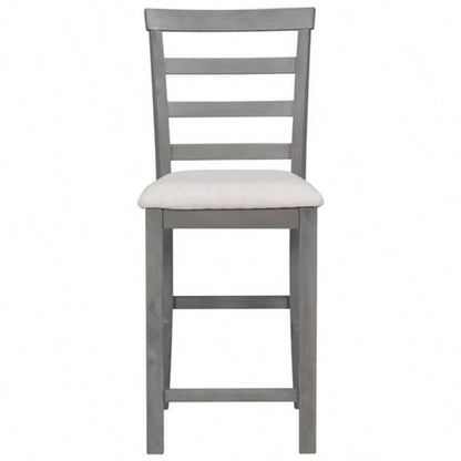 5 - Piece Multi - Functional Rubber Wood Counter Height Dining Set with Padded Chairs and Integrated 9 Bar Wine Compartment, Wineglass Holders Dining Room Gray