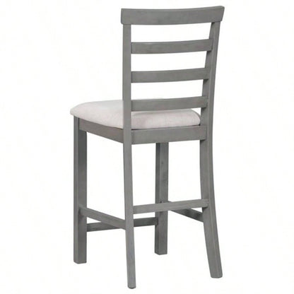 5 - Piece Multi - Functional Rubber Wood Counter Height Dining Set with Padded Chairs and Integrated 9 Bar Wine Compartment, Wineglass Holders Dining Room Gray