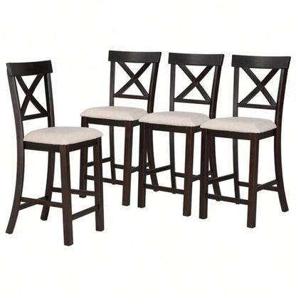 6 - Piece Counter Height Dining Table Set Table with Shelf 4 Chairs and Dining Room Espresso