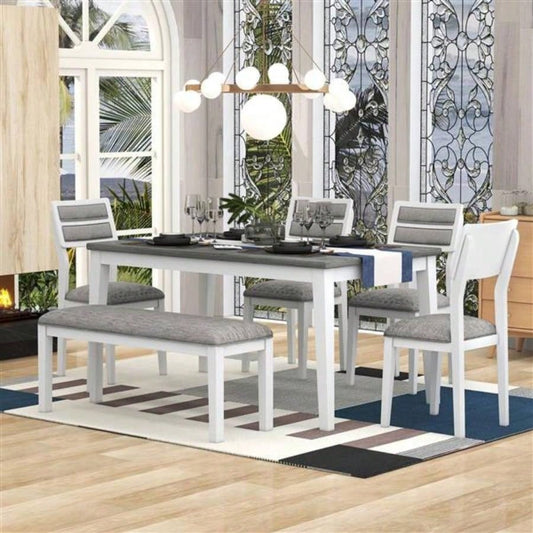 Classic and Traditional Style 6 - Piece Dining Set, Includes Dining Table, 4 Upholstered Chairs White+Gray