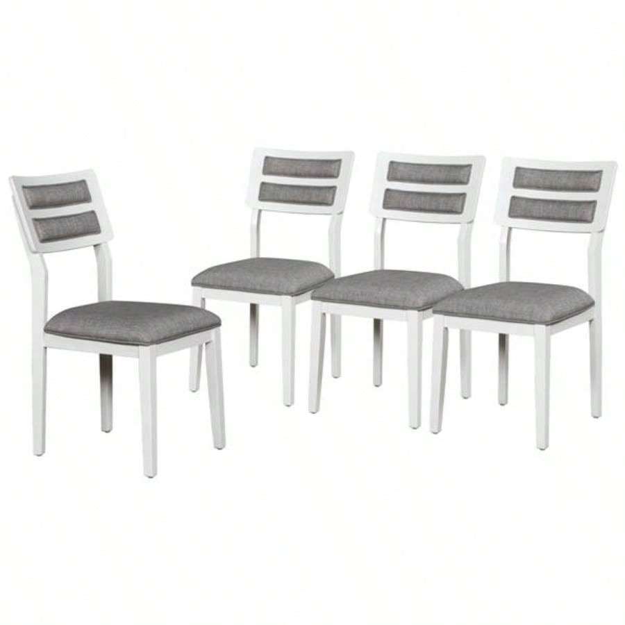 Classic and Traditional Style 6 - Piece Dining Set, Includes Dining Table, 4 Upholstered Chairs White+Gray