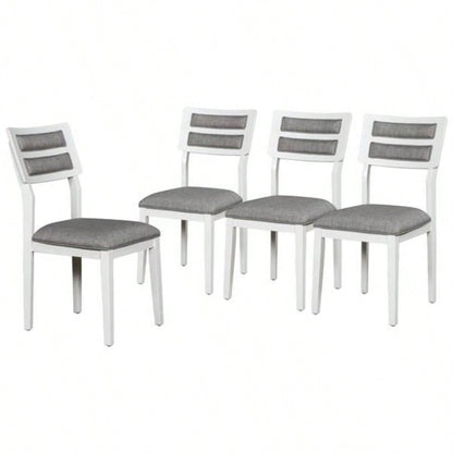 Classic and Traditional Style 6 - Piece Dining Set, Includes Dining Table, 4 Upholstered Chairs White+Gray