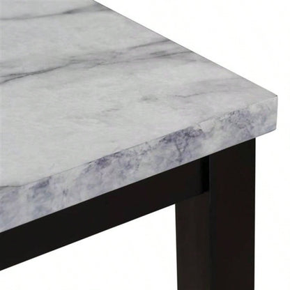 Faux Marble 5 - Piece Dining Set Table with 4 Thicken Cushion Dining Chairs Home Furniture, White/Beige+Black