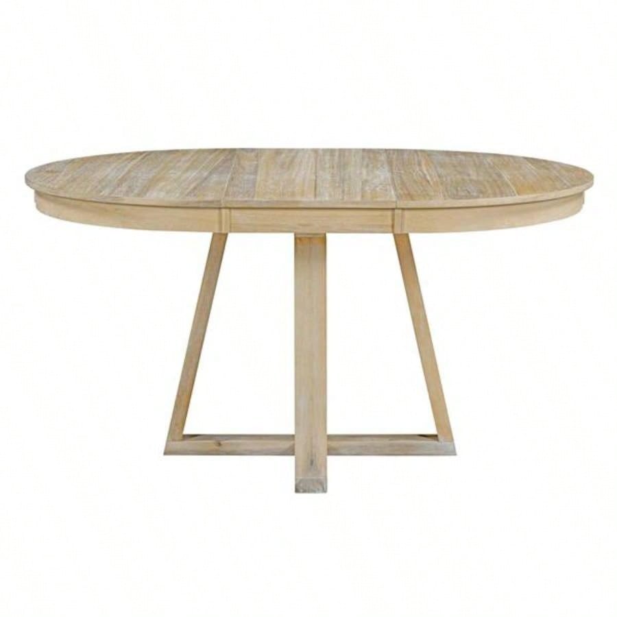 5 - Piece Retro Functional Dining Set, Round Table with a 16 Leaf and 4 Upholstered Chairs Dining Room and Living Room Natural