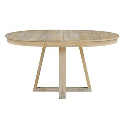 5 - Piece Retro Functional Dining Set, Round Table with a 16 Leaf and 4 Upholstered Chairs Dining Room and Living Room Natural