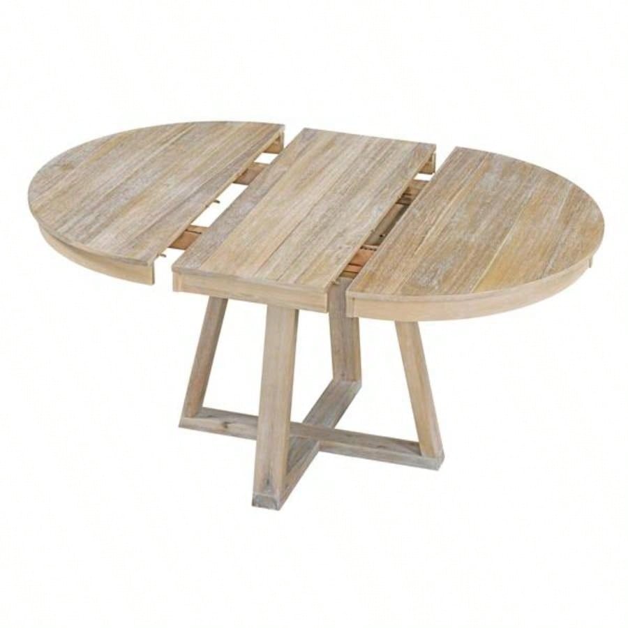 5 - Piece Retro Functional Dining Set, Round Table with a 16 Leaf and 4 Upholstered Chairs Dining Room and Living Room Natural