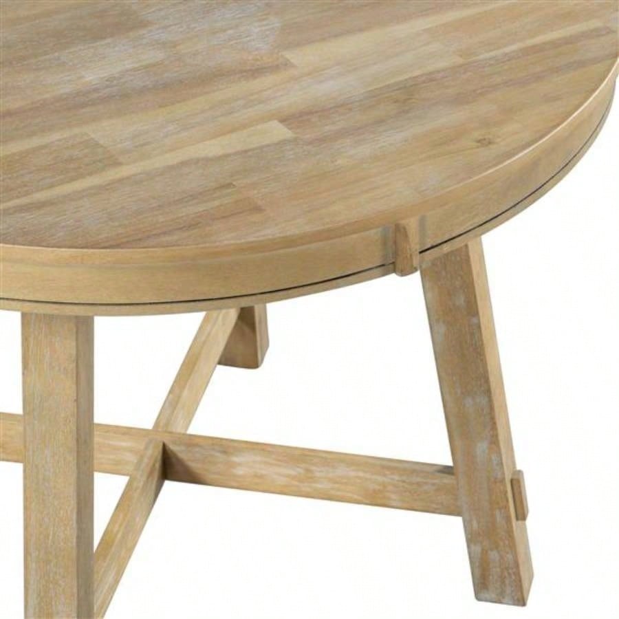 5 - Piece Farmhouse Dining Table Set Wood Round Extendable Dining Table and 4 Upholstered Dining Chairs Natural Wood Wash
