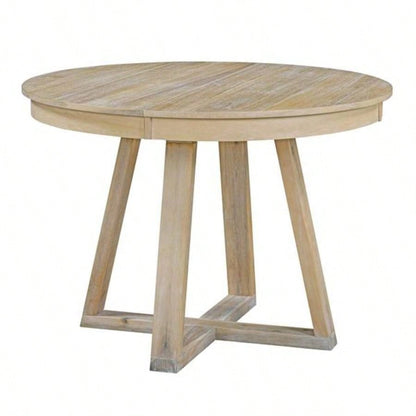 5 - Piece Retro Functional Dining Set, Round Table with a 16 Leaf and 4 Upholstered Chairs Dining Room and Living Room Natural