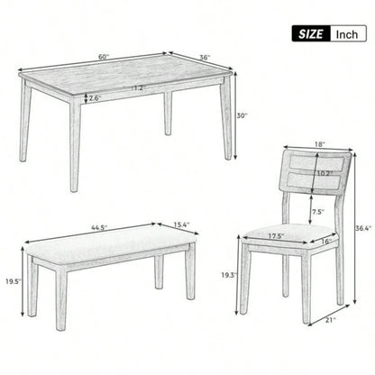 Classic and Traditional Style 6 - Piece Dining Set, Includes Dining Table, 4 Upholstered Chairs White+Gray