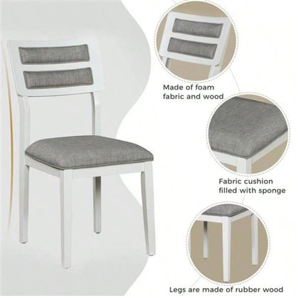 Classic and Traditional Style 6 - Piece Dining Set, Includes Dining Table, 4 Upholstered Chairs White+Gray