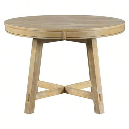 5 - Piece Farmhouse Dining Table Set Wood Round Extendable Dining Table and 4 Upholstered Dining Chairs Natural Wood Wash