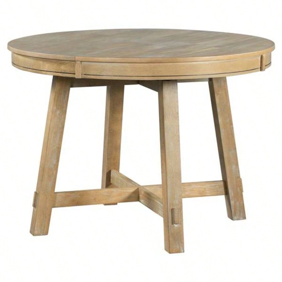 5 - Piece Farmhouse Dining Table Set Wood Round Extendable Dining Table and 4 Upholstered Dining Chairs Natural Wood Wash