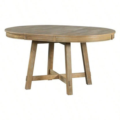 5 - Piece Farmhouse Dining Table Set Wood Round Extendable Dining Table and 4 Upholstered Dining Chairs Natural Wood Wash