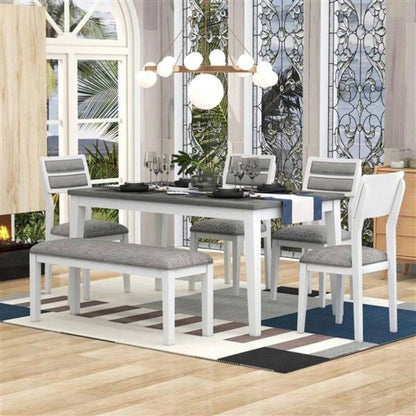 Classic and Traditional Style 6 - Piece Dining Set, Includes Dining Table, 4 Upholstered Chairs White+Gray