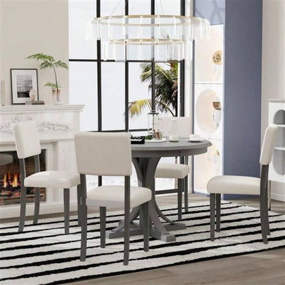 5 - Piece Retro Round Dining Table Set with Curved Trestle Style Table and 4 Upholstered Chairs Dining Room Dark Gray